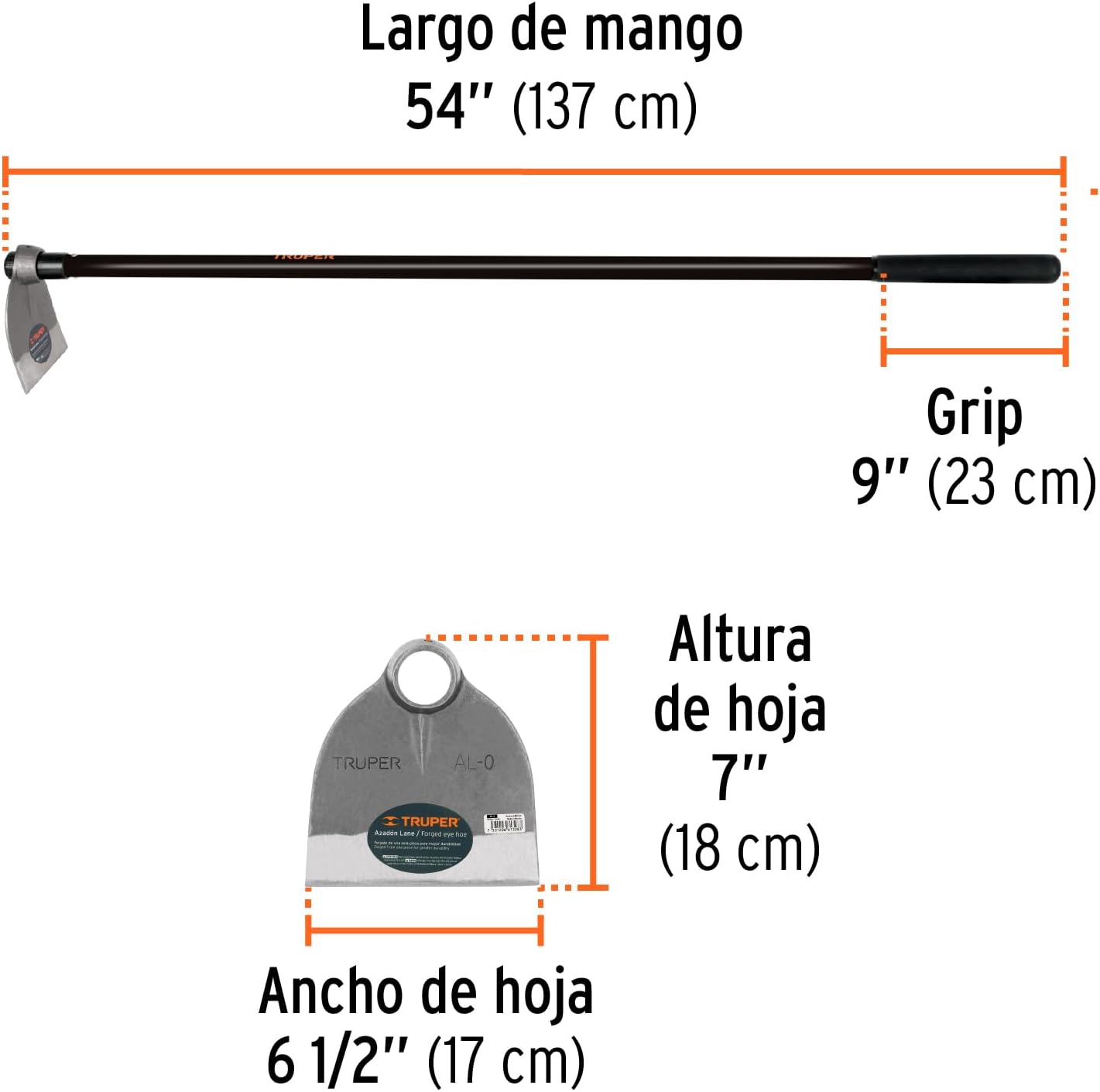 Truper AL-0M Round Eye Hoes w/ 54" Handle 1.5Lb (0.68Kg)