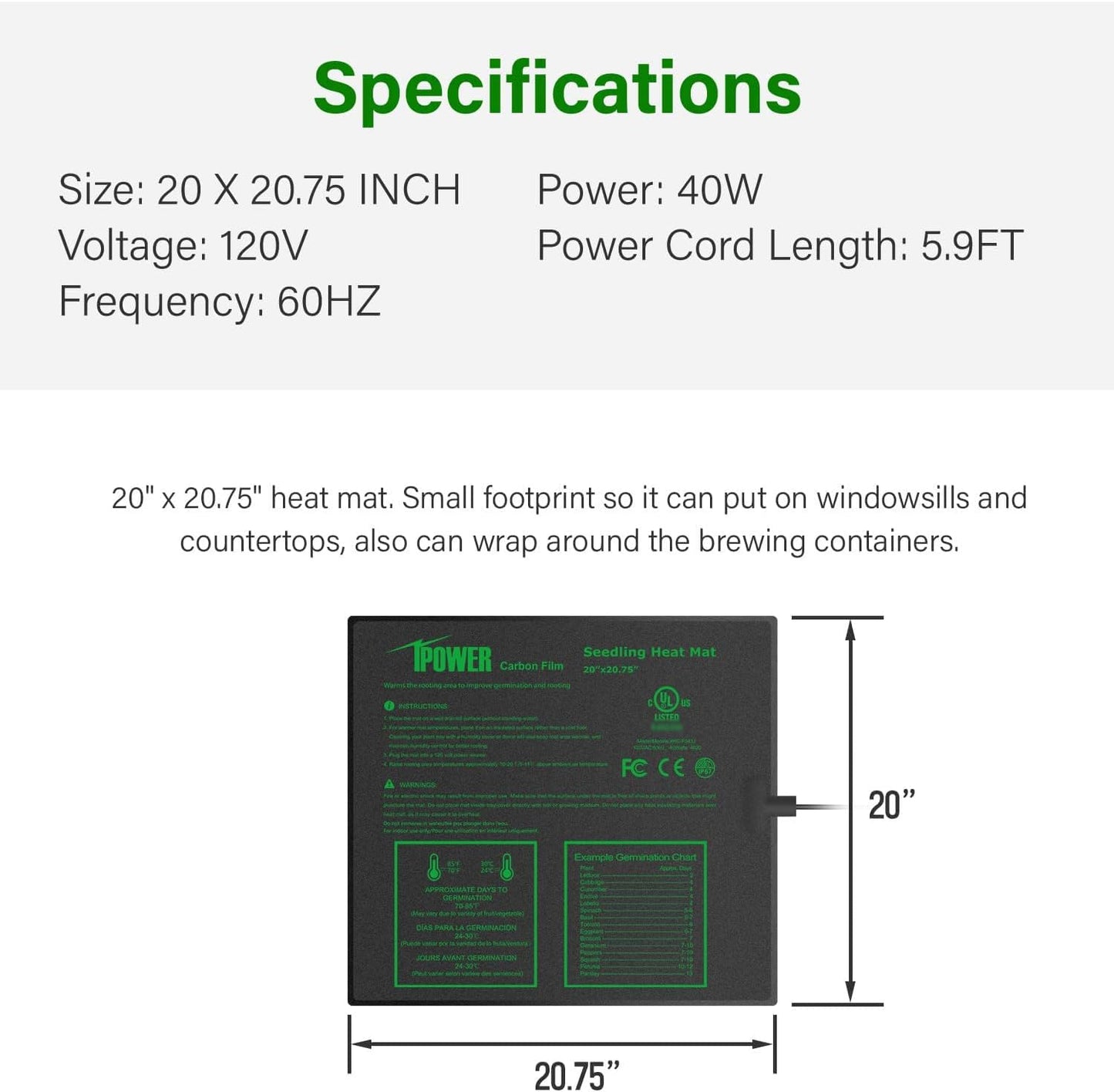 iPower 2 Pack 20" x 20.75" Seeding Heat Mat with Thermostat Temperature Adjustable Knob Durable Warm Hydroponic Plant Germination Starting Pad, Black