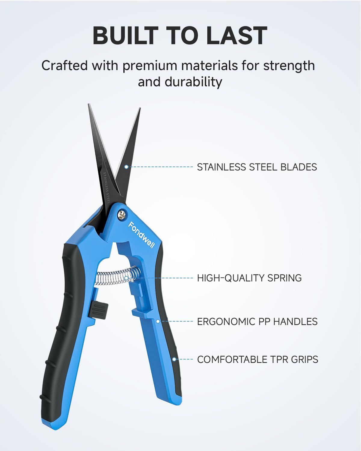 Fondwell 6.5" Pruning Shears Garden Scissors: 2 Pack of Ultra Sharp Trimming Scissors with Non-Stick Teflon Coating - Reliable Flower Snips for Managing Small Plants