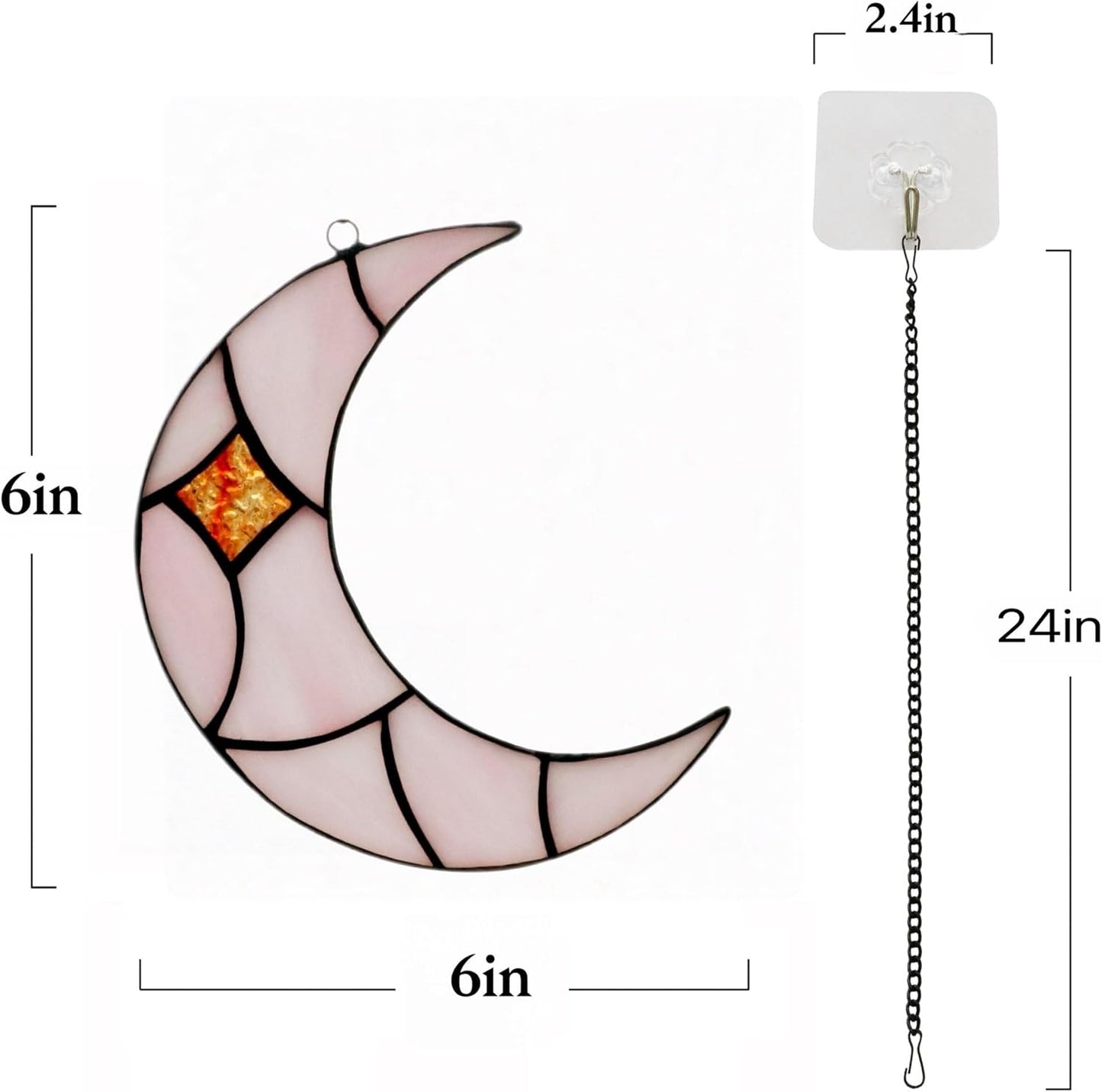 Moon Stained Glass Window Hanging Suncatchers,Handcrafted Art Glass Crescent Moon Decorations Indoor Window Gift for Women, Christmas,Thanksgiving (Pink)
