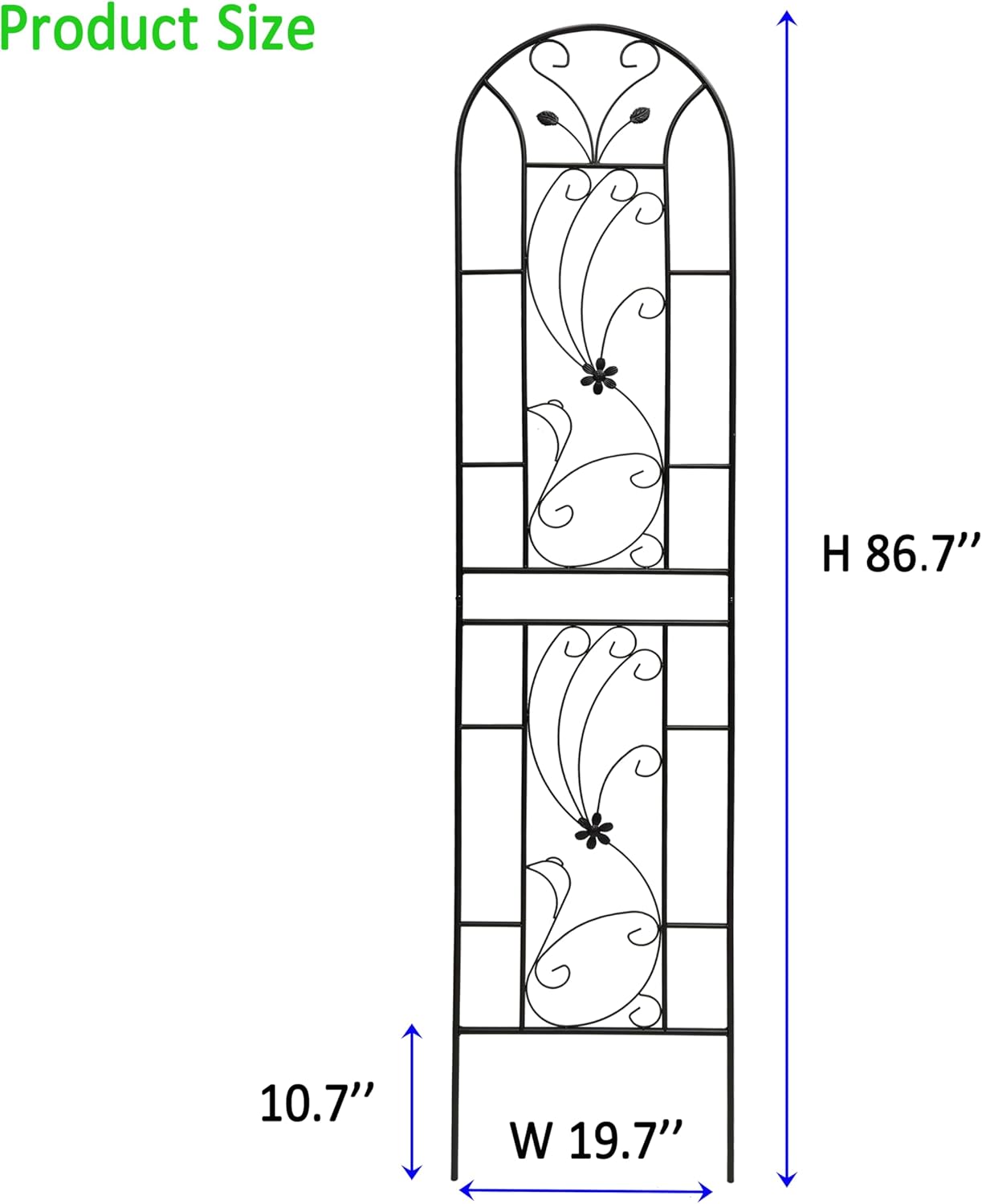 Metal Garden Trellis Rustproof Trellis for Climbing Plants Outdoor Flower Support Peacock Style (Black-2 Pack, 86.7"x19.7")