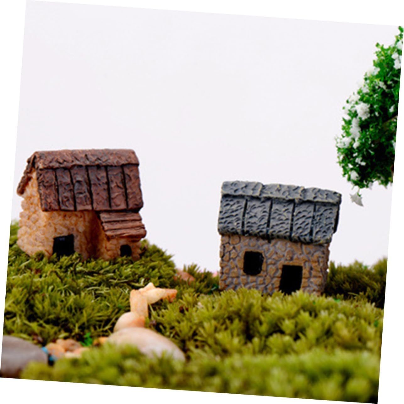 Fairy Garden Mini House Accessories, Miniature Village Hut Figurine Cottage, DIY Micro Landscape Decor Ornaments for Bonsai, Succulent Planting (C)