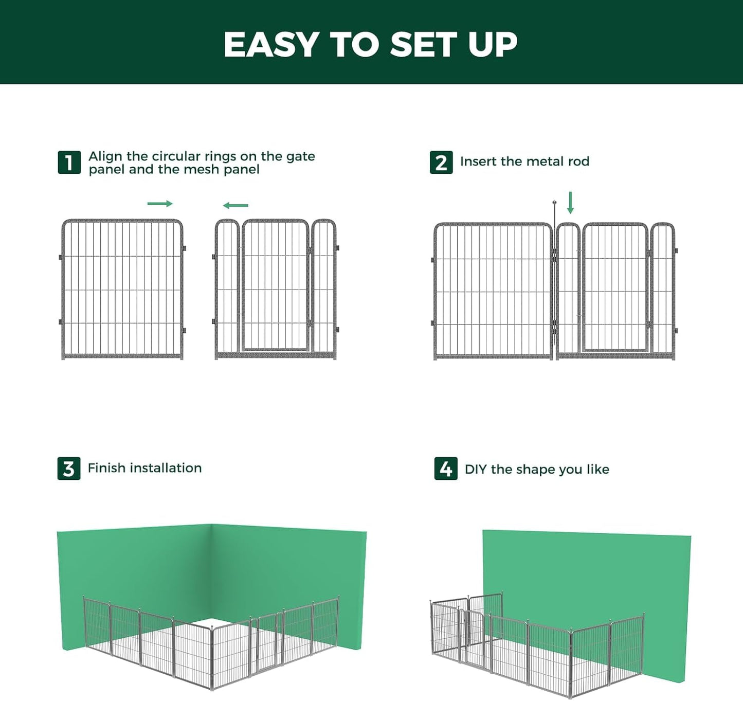 FXW Garden Fence Outdoor for The Yard – 32in(H) x 109.4ft(L) Heavy Duty Metal Animal Barrier for Dog and Rabbit, Decorative Dog Fence, 48 Panels, Silver