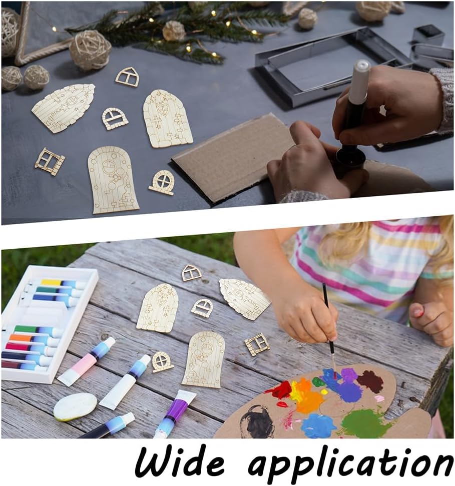 128 Pcs Fairy Doors, 16 Styles Wooden Miniature Garden Door Unfinished DIY Blank Windows for Miniature Fairy Room Decorations