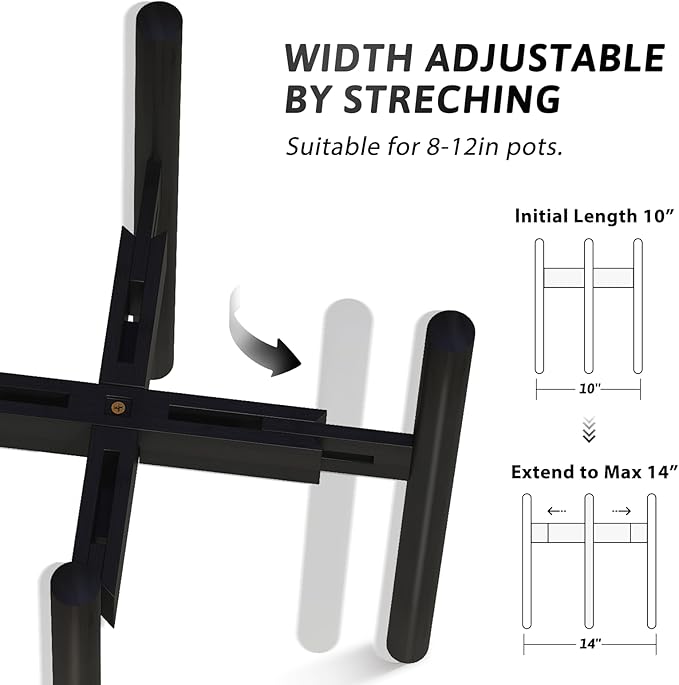 Adjustable Plant Stand Indoor, Bamboo Plant Holder 8 to 12 Inches, Small Corner Planter Stand for Indoor Plants, Single Floor Plant Stand for Living Room Balcony Bedroom, Pure Black