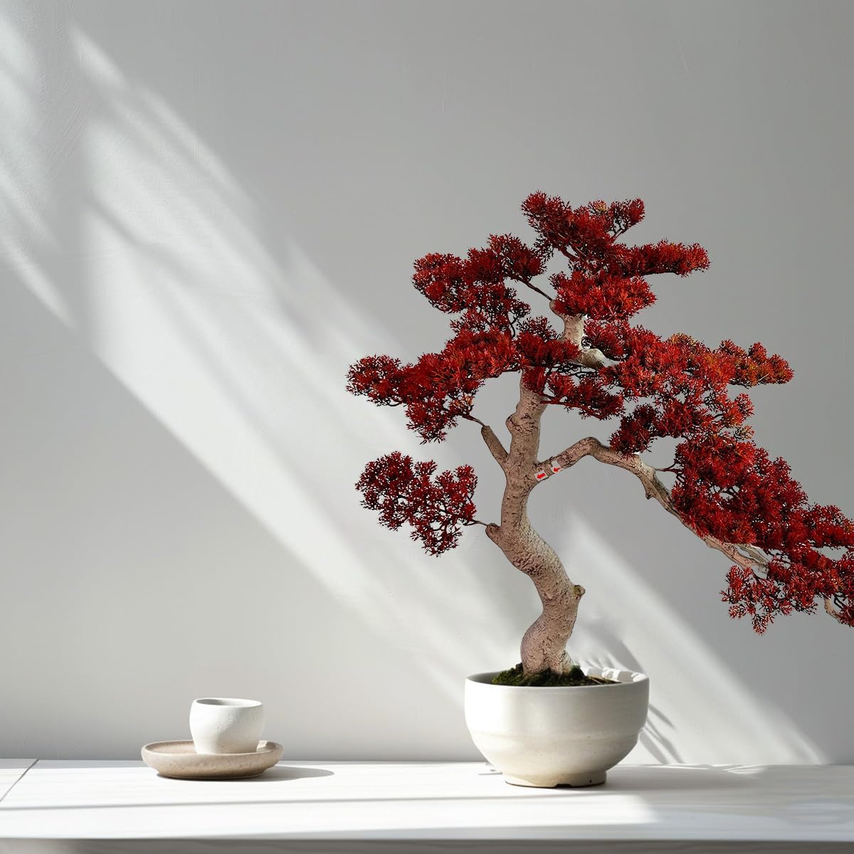 3ft(43in) Artificial Bonsai Tree Juniper Faux Plants Indoor Big Fake Plants Decor with Ceramic Pots for Home Table Office Desk Bathroom Shelf Bedroom Living Room Farmhouse Decorations (Red)
