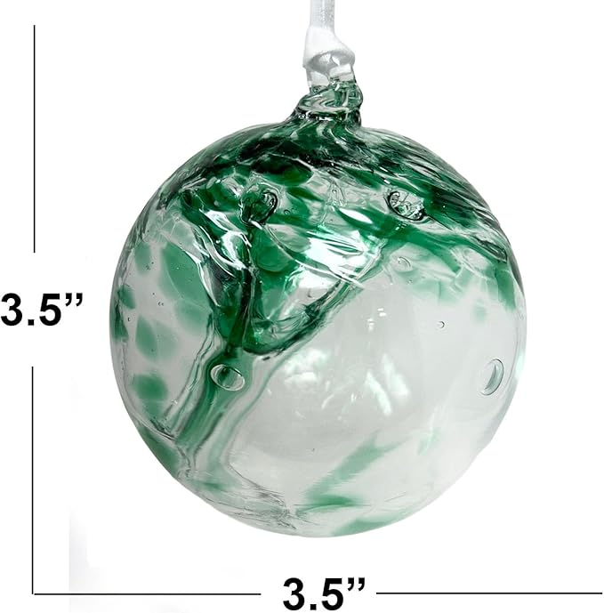 Emerald Tree of Life Glass Globe - Small 3.5 inch Hand Blown Handmade Hanging Garden Gazing Ball Indoor Outdoor Home Décor