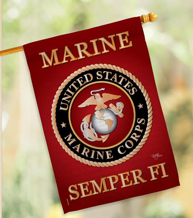 Breeze Decor Marine Corps House Flag - Pack Armed Forces USMC Semper Fi United State American Military Veteran Retire Official Support Our Troops - Banner Small Garden Yard Gift Double-Sided 28 X 40