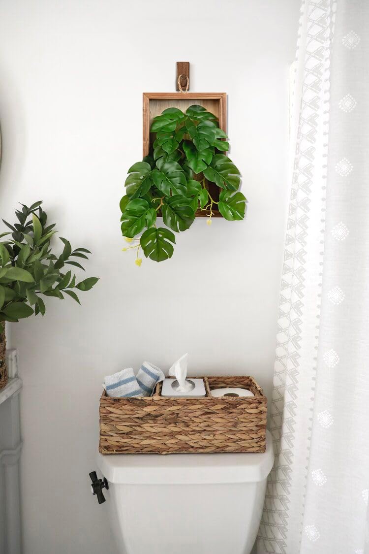 DILATATA Artificial Hanging Plants with Wooden Frame 2 Pack Faux Monstera Leaves Hanging Vine Greenery Plants for Living Room Bedroom Farmhouse Office Home Decor