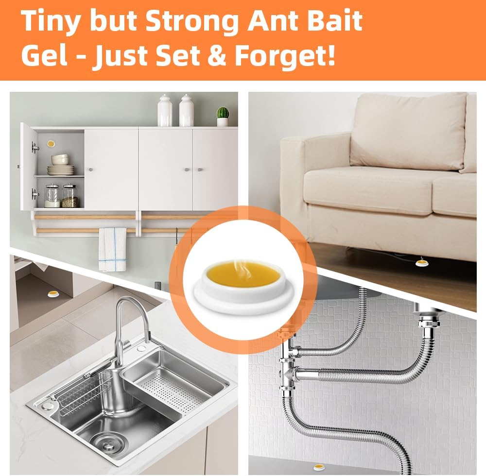 32 PCS Ant Killer Gel Bait Stations, Extra Strengthen Ant Bait Traps, Long-Lasting Effective Pest Gel for Carpenter Ants and Other Common Household Ants, No Mess Easy Use, Safe for Pets and Kids