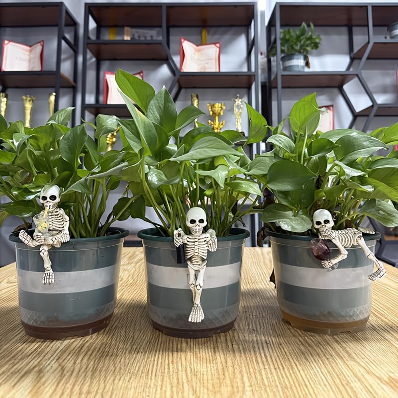 3 pieces Halloween skeleton flowerpot plant decoration, creepy Halloween statue skeleton suitable for flower, courtyard, lawn, cemetery decoration, haunted house props indoor/outdoor decoration