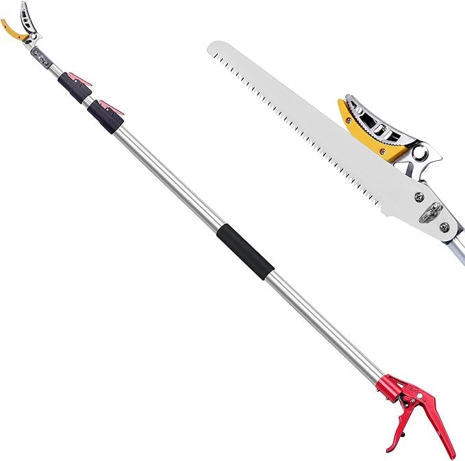 FLORA GUARD 4.6-10ft Extendable Tree Pruner,Cut and Hold Pruning Trimmer - Long Reach Pole Saw, Telescoping Fruit Picker, Branches Bypass Lopper - Lightweight Tree Trimmers Long Handle Pruner