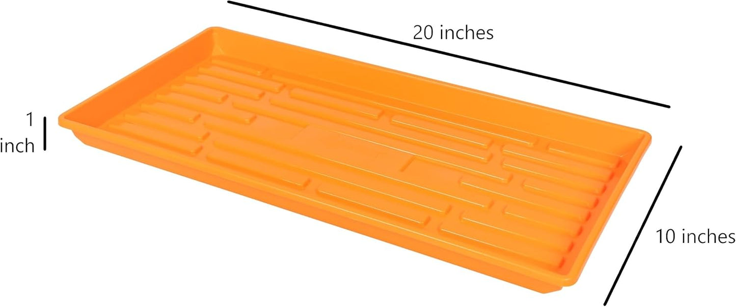 SUNPACK 10" x 20" Heavy Duty Shallow Plastic Seed Starting Tray, Orange, 1" (Pack of 10) - No Drainage Holes, Perfect for Greenhouses or Indoor Gardening
