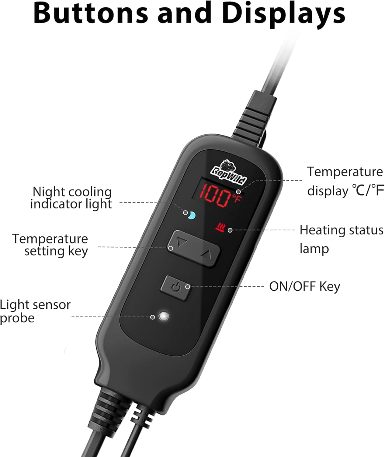 Reptile Heat Mat Thermostat for Reptiles Heating Pad,Thermostat, Digital Thermostat Connectable Heating Device, Waterproof Heating Pad Thermostat for Reptiles, Turtles, Lizards, Frogs, Snakes, Plants