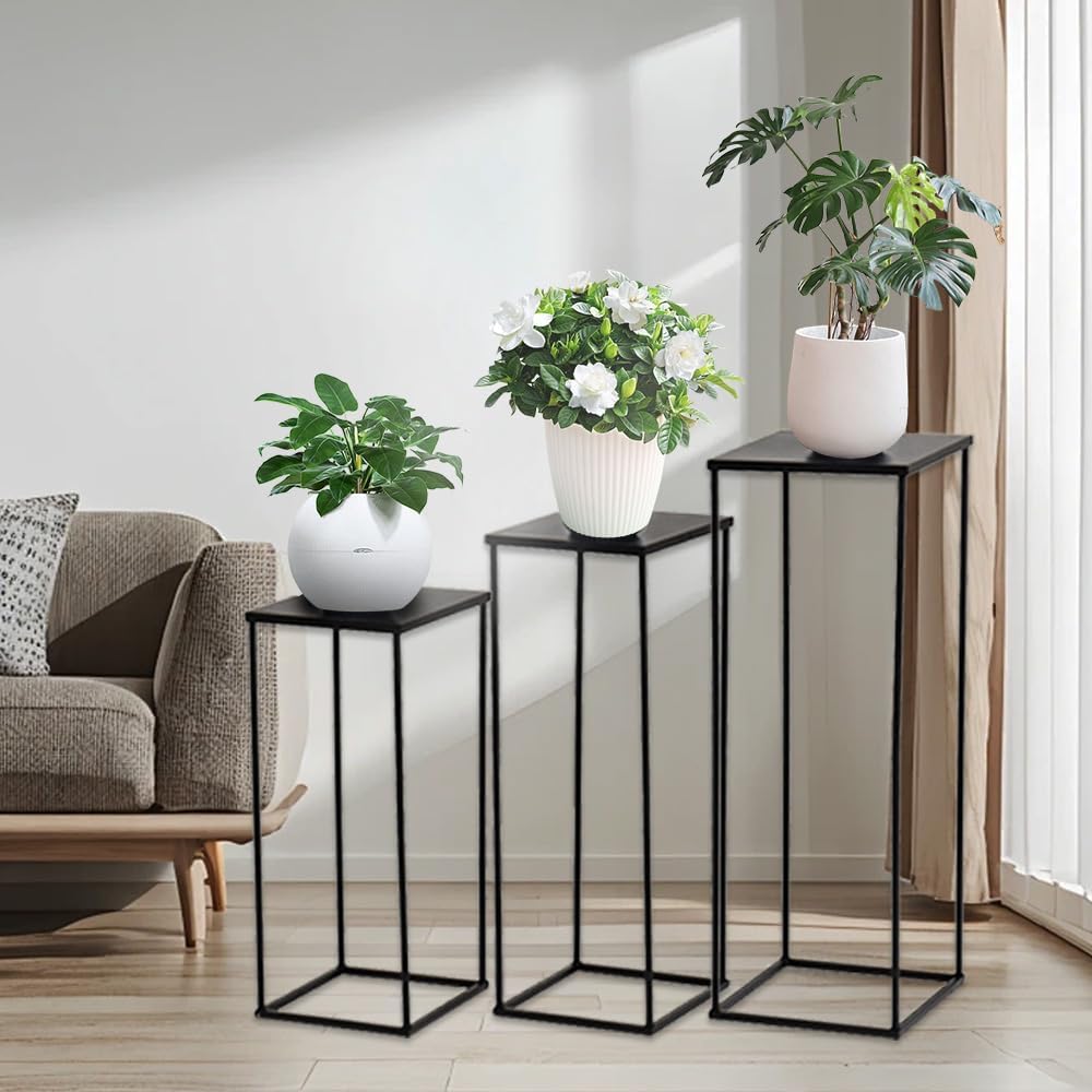 VINCIGANT 3PCS Metal Plant Stand Sets Metal Flower Stands,Black Pedestal Stands for Party Living Room Patio Decoration Tall Centerpiece Stands Planter Supporting Garden Home Decor