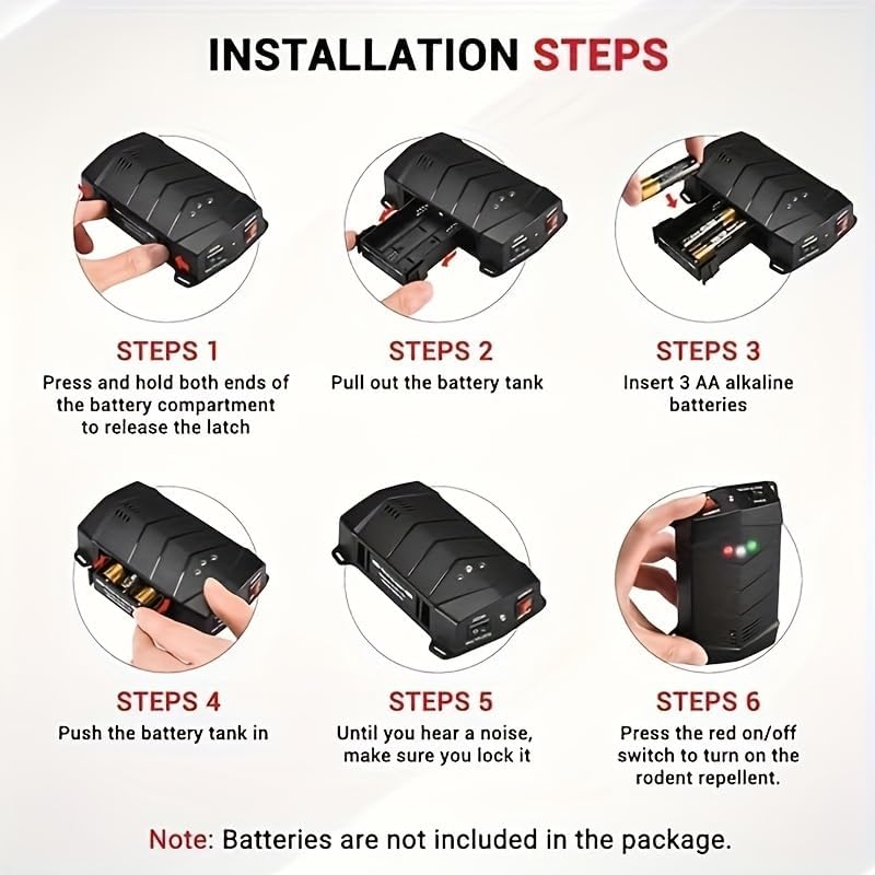 Ultrasonic Rodent Repellent for Car Engine, 2 Pack Mouse Repellent – Battery Powered Under Hood Mouse Repeller with Upgraded Flashing Strobe Light, Keep Mice Out of Car, RV, Garage, Room