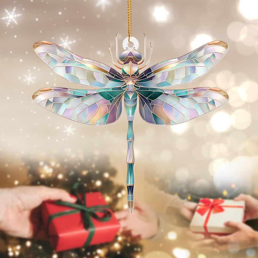 Dragonfly Ornament Stained Glass Style β Acrylic Window Hanging Suncatcher, Car Rearview Mirror Charm, Whimsical Holiday Christmas Tree Ornament, Unique Dragonfly Gifts for Women, Mom, Teacher(Sun-13)