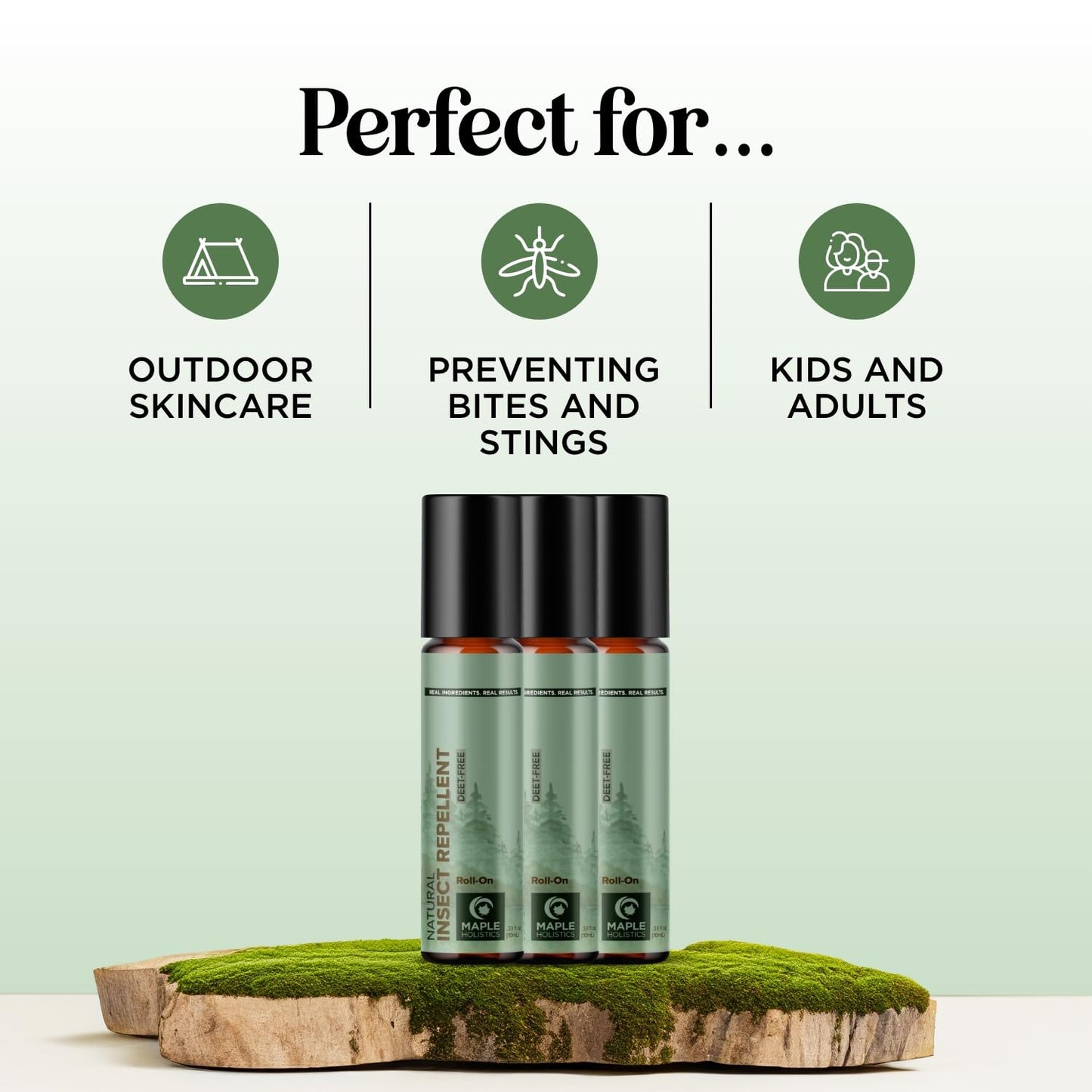 Natural Roll on Bug Repellent Stick - DEET Free Insect Repellent Stick for Kids & Adults for Ticks & Mosquitoes - Made with Citronella Rosemary & Lemongrass - Light Scent Vegan Cruelty Free (3 Pack)