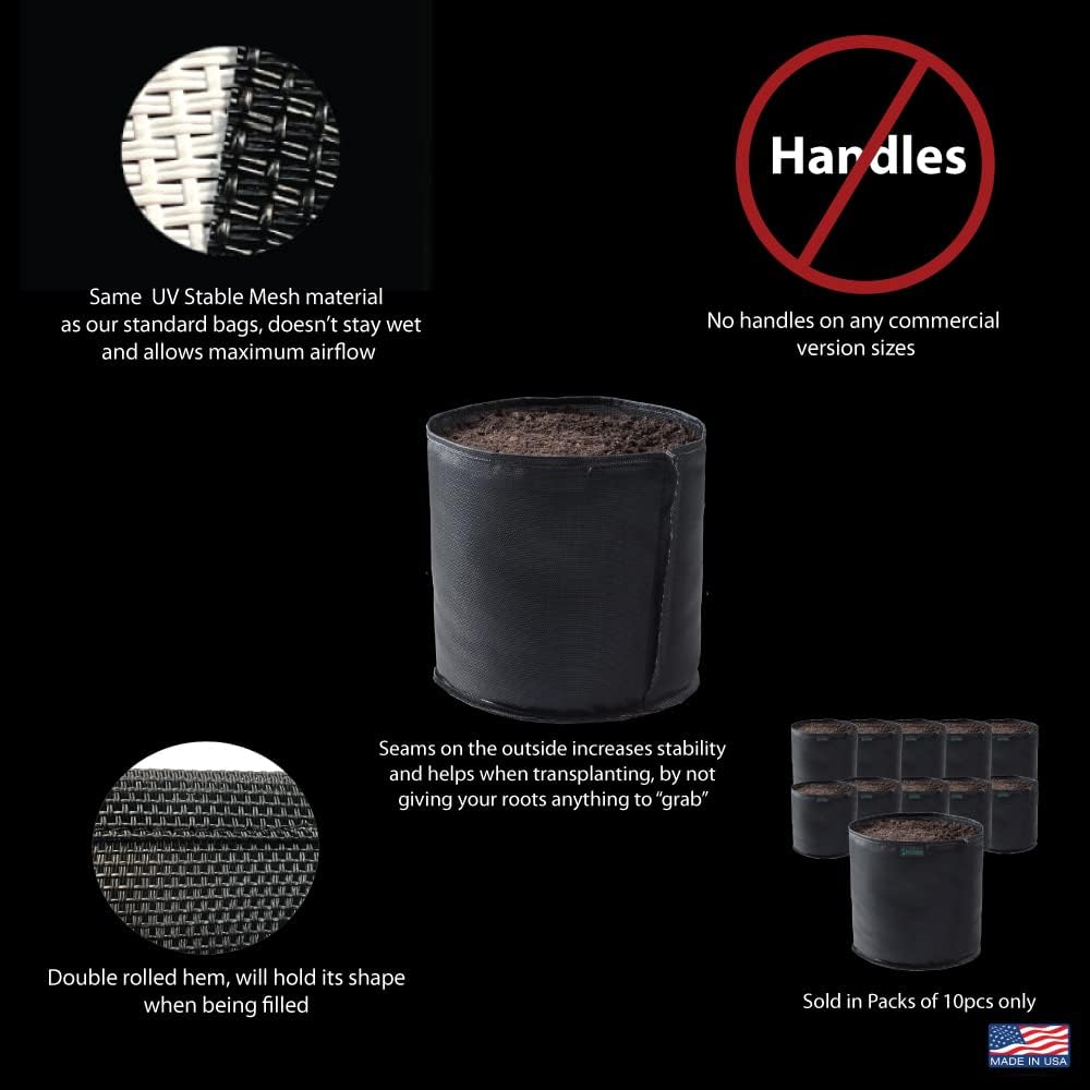 Commercial Grow Bag Pack of 10, Air Pruning Mesh Fabric Plant Containers (20 Gallon, Black)