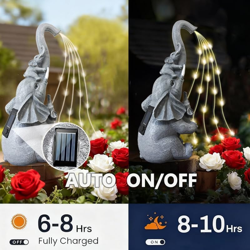 Solar Garden Decor Statues Outdoor, Birthday Gifts for Women Mom Grandma Senior Elder, Elephant Ornament for Balcony, Garden, Patio, Yard, Lawn