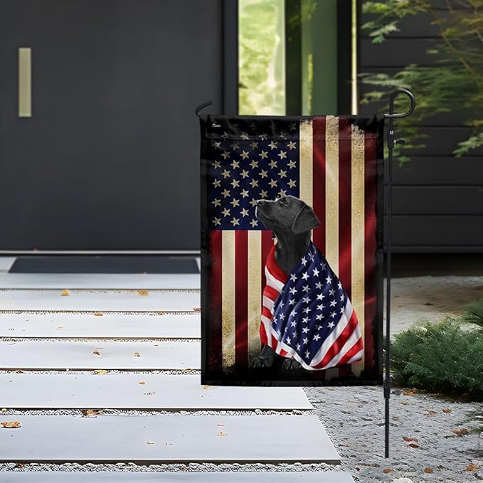 FLAGWIX Black Labrador Retriever Flag, Outdoor Labrador Decorations - 4th of July Decorations Outdoor, Garden Flag (11.5" x 17.5") - Heavy-duty Canvas Labrador American Patriot Flag, Dog Garden Decor