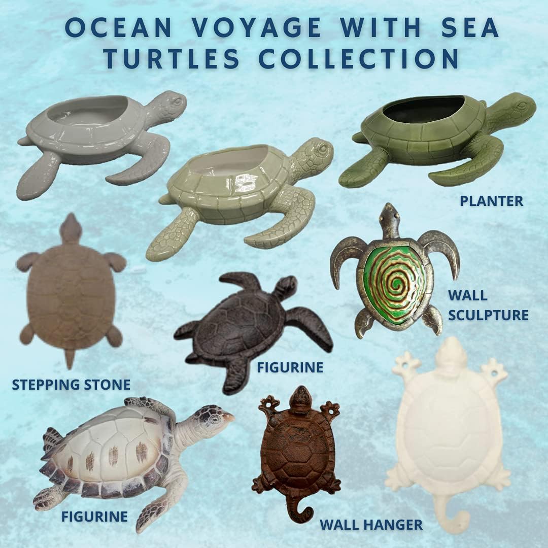 Comfy Hour Antique and Vintage Ocean Collection Cast Iron Ocean Turtle Figurine, Indoor Outdoor Garden Decor, Brown
