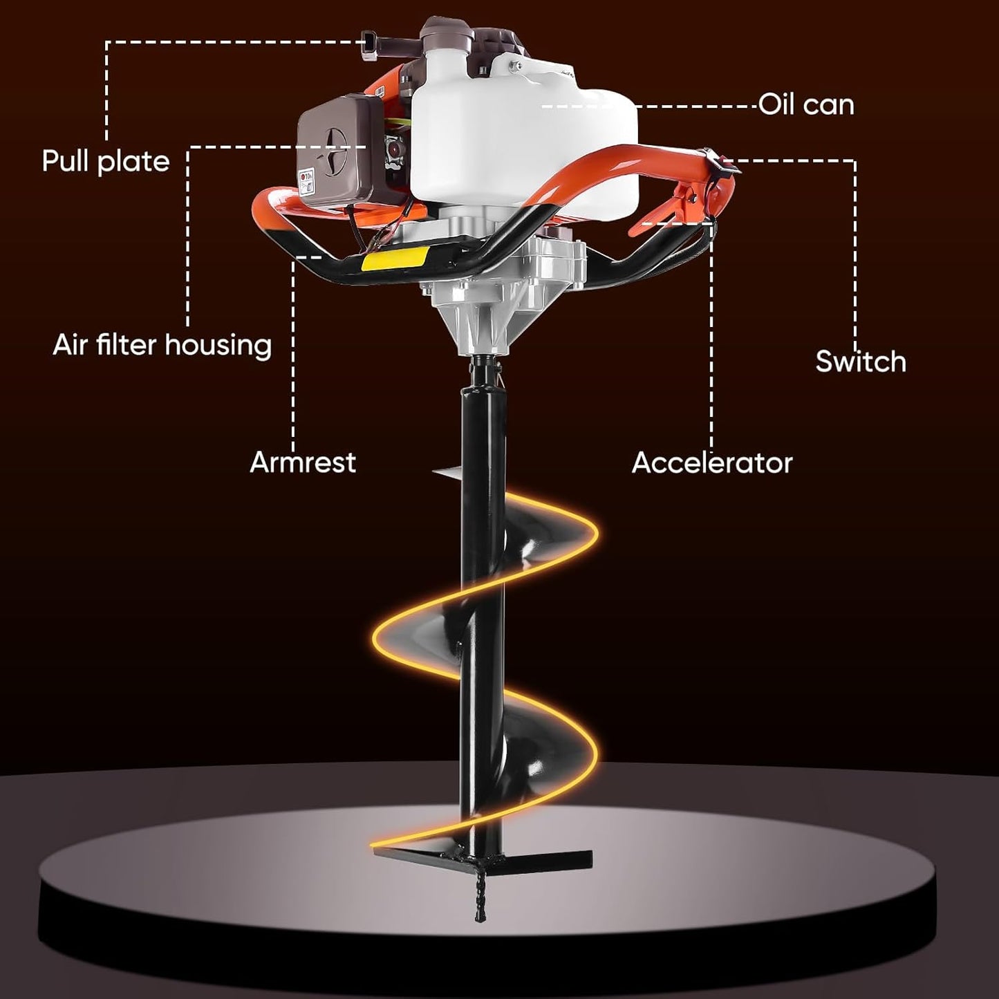 72CC Post Hole Digger, 2 Stroke Auger Post Hole Digger Gas Powered with 2 Augers Drill Bits 6" 8"+1 Extension Rod 31.5", Earth Auger Fit for Farm,Garden