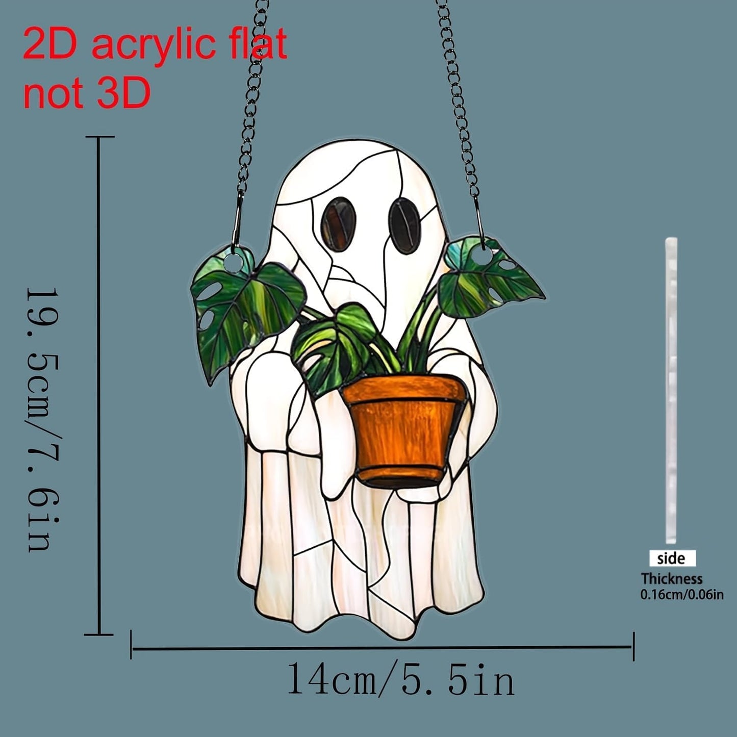 7.8Inch Cute Ghost Suncatcher Handcrafted Greenhouse Window Hanging Decor for Plants, Stained Glass Suncatchers Window Decor for Garden Family Wall,Halloween Party Gift for Friend
