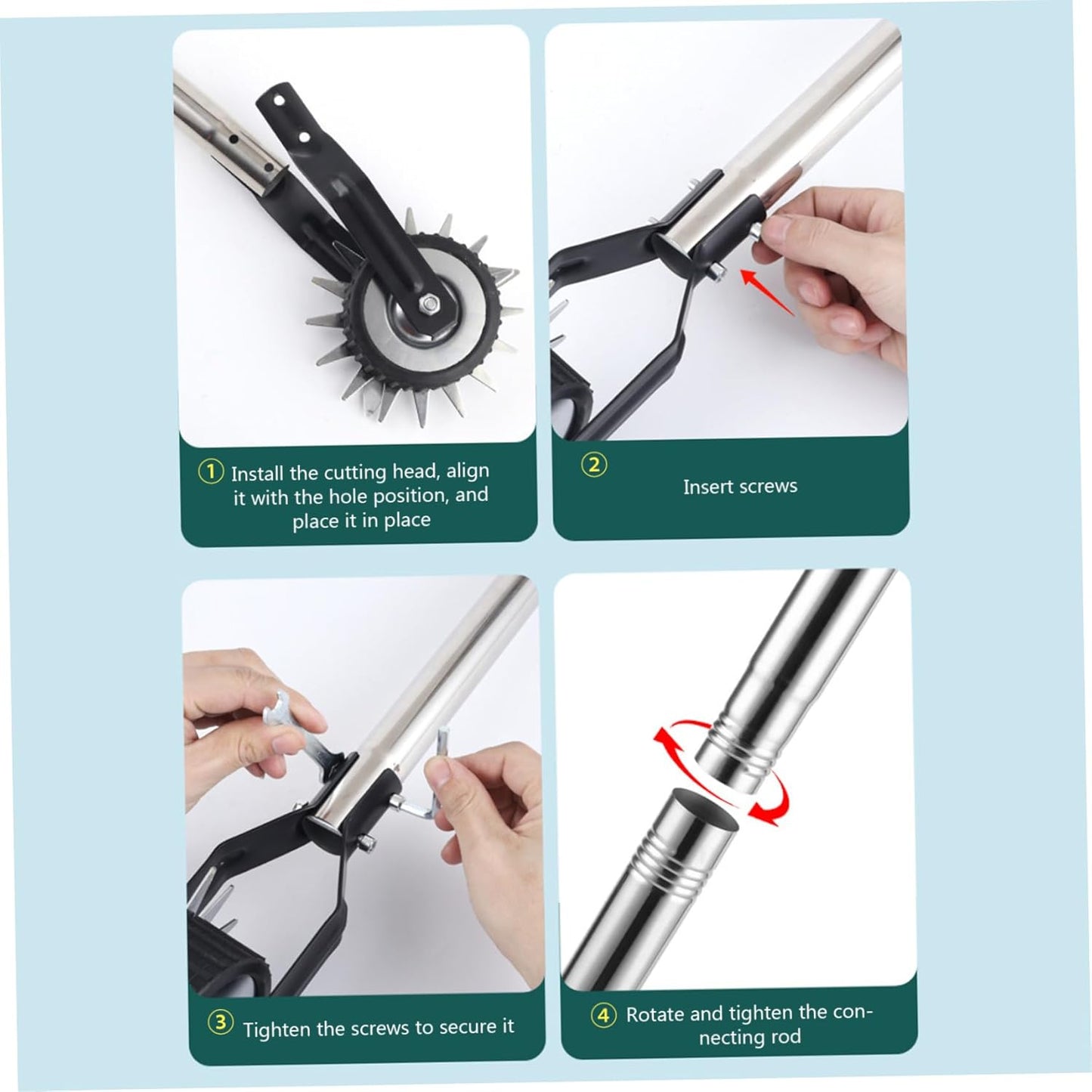 Edger Lawn Tool 67.3 Inch Manual Grass Edger with 4 Sections Stainless Steel Handle and Wheel, Rotary Garden Edging Tool for Landscaping, Sidewalk, Yard