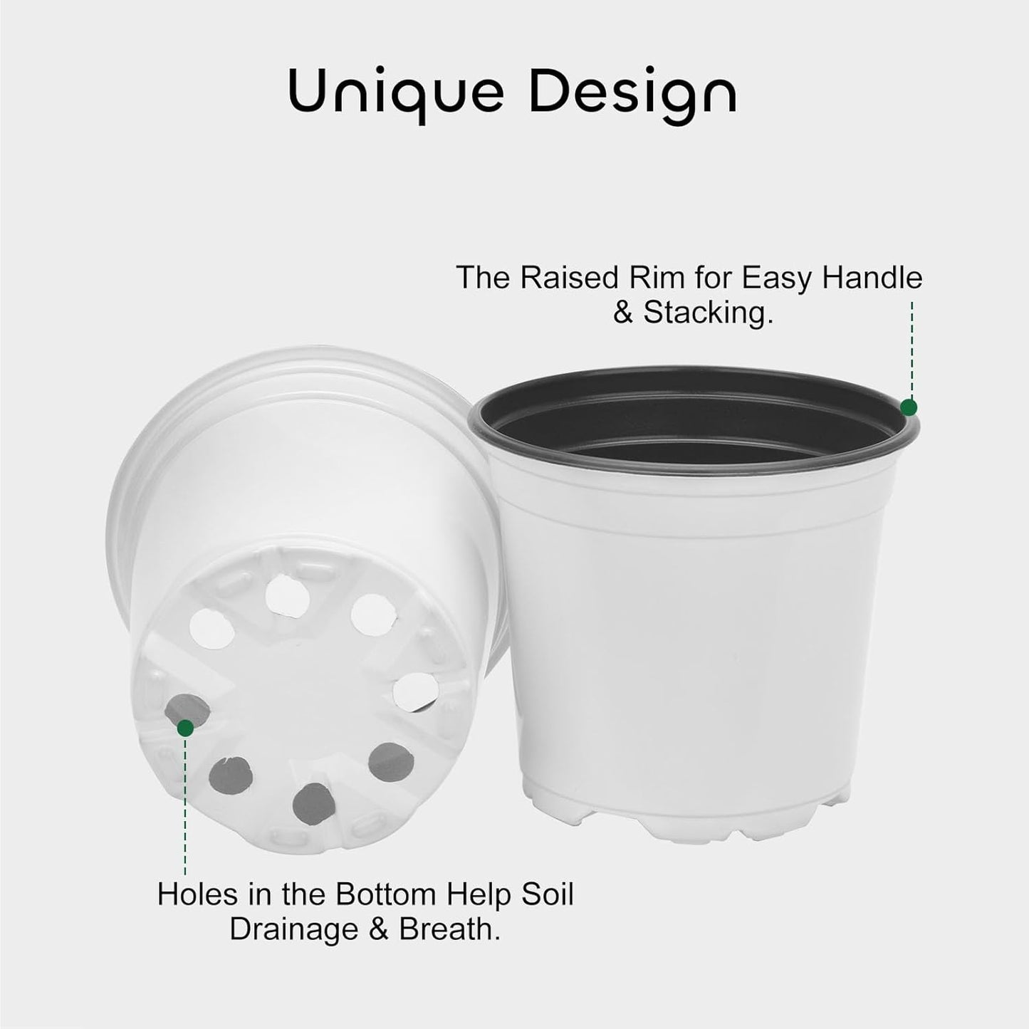 GROWNEER 60 Pack 4 Inch Thick Plastic Nursery Pots with 15 Plant Labels, White Seedling Starter Set for Indoor Outdoor Flower Planting and Garden Transplants Planter