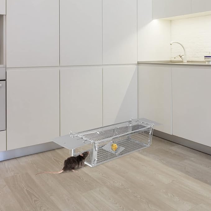 Moclever Humane Live Rat Trap β Dual-Door Rodent Cage with High-Sensitivity Gravity Pedal, Escape-Proof Dense Mesh, Zinc Electroplated for Durability, Indoor & Outdoor Use β 16.53β x 6.1β x 4.33β
