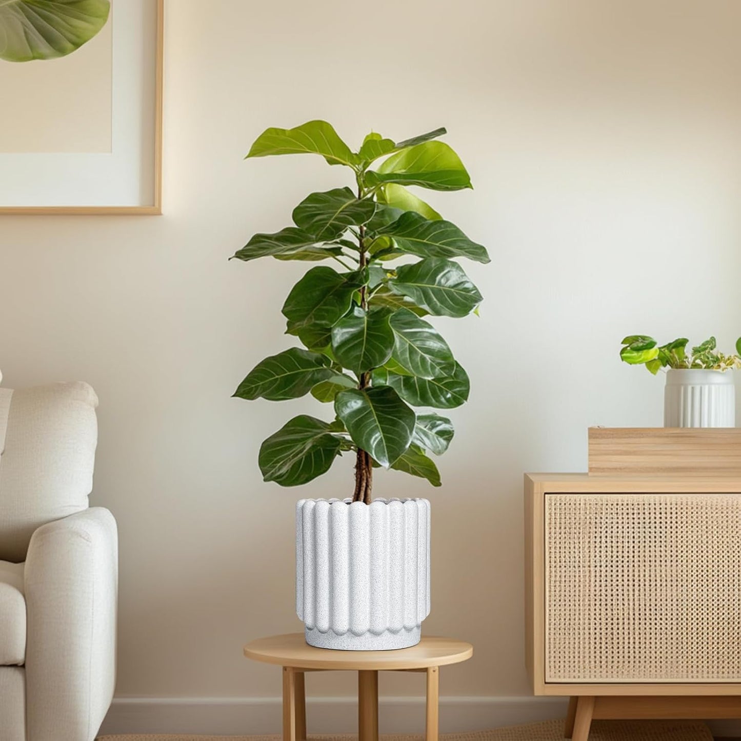 Ceramic Planters for Indoor Plants - 7.6 Inch Ceramic Plant Pots Outdoor, Round Flower Pots with Drainage Hole, Fluted Modern Planter, Room House Decor, Gifts for Plant Lovers, White
