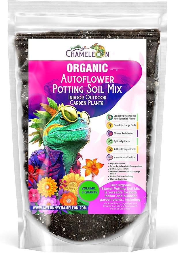 Organic Autoflower Potting Soil Mix β Ready-to-Use Living Soil, No Fertilizers Needed β Balanced Nutrients, Light Texture, Excellent Drainage, Boosts Germination & Root Growth (5 quarts)