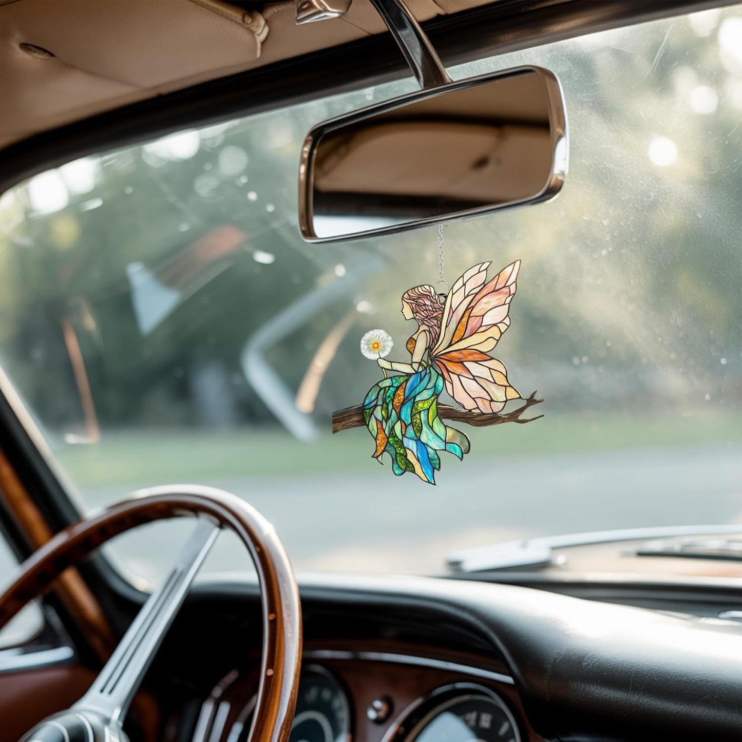 Fairy Cottagecore Acrylic Suncatcher Stained Glass Effect Window Car Hanging Christmas Ornament Indoor Outdoor Decor Garden Sun Catcher Panel for Fairy Tale Lover for Women Mom Grandma