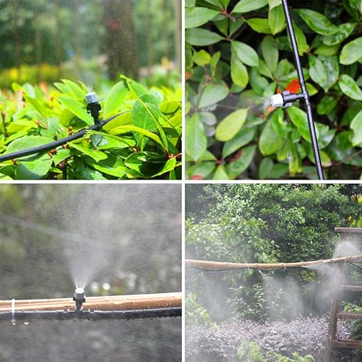 XINGYHENG 100Pcs(50Pairs) Garden Irrigation Kit Adjustable Misting Drippers Atomizing Connect with Tee Connector Round Emitter Drip System for Flower Pot Garden Lawn Water Irrigation Drip Kit
