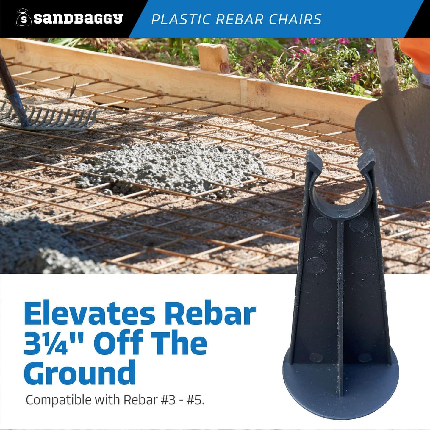 Sandbaggy Rebar Plastic Chair, Heavy Duty for #3 to #5, Preferred by Concrete Contractors (1000, 3-1/4 Inch Length)