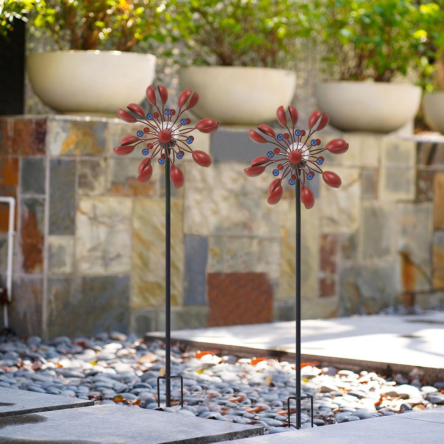 NUENUN Wind Spinner Outdoor Metal - Multi-Color Seasonal LED Lighting Solar Powered Glass Ball with Kinetic Wind Spinner Dual Direction for Patio Lawn & Garden