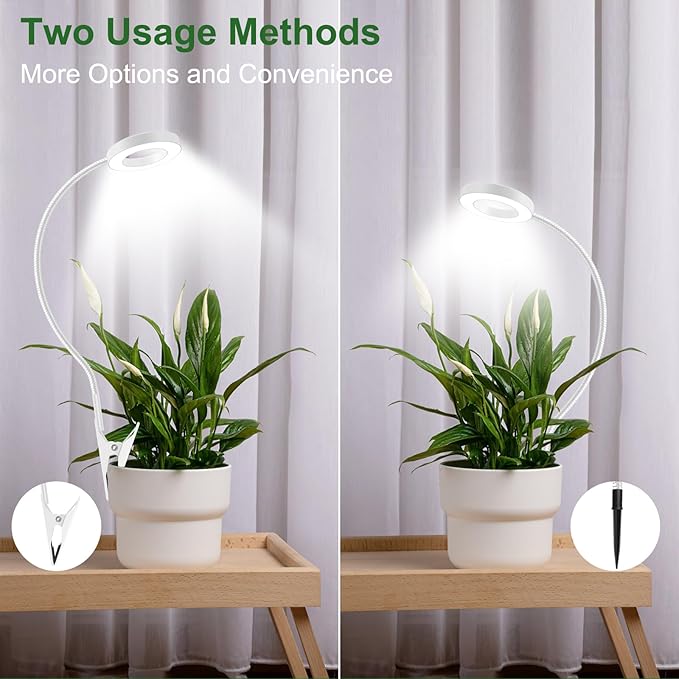 Wolezek 2 in 1 Grow Lights for Indoor Plants, 3 Colors Plant Lights for Indoor Growing with 360ยฐ Gooseneck, 48 LEDs Full Spectrum Plant Grow Lights Indoor, 6/12/16H Timer, 5 Brightness, White 1 Pack