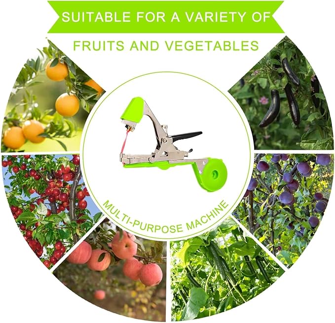 Plant Tying Machine - Efficient Gardening Tool with Green Tape and Plant Tape Gun for Quick and Easy Vining of Tomatoes Peppers Cucumbers and More(Green)