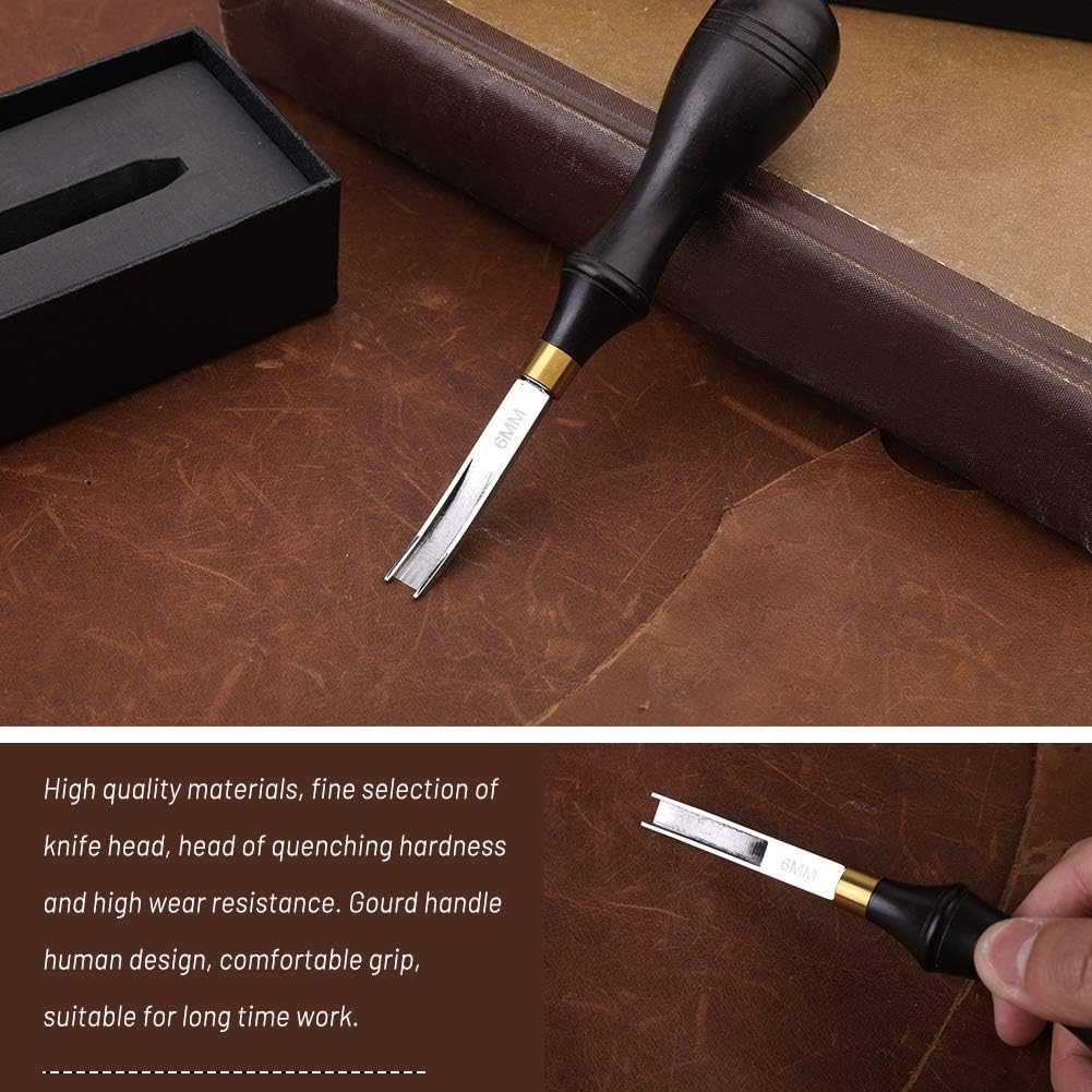 Leather Edge Beveler Tool, French Skiver, 6mm Wide Mouth Leather Edge Trimmer Skiving Crafting Tools with Wooden Handle for DIY Craft
