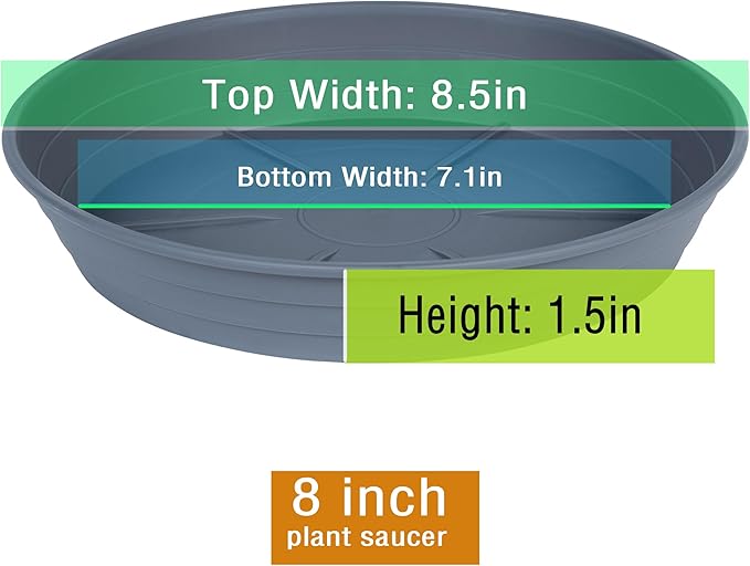 Plant Saucer 8 Inch 4 Pack 6 8 10 12 14 16 18 20 25, Plastic Plant Trays for Pots,Extra-Deep Plant Water Dray Tray, Bird Bath Bowl, Heavy Flower Plant saucers Indoors and Outdoor No Holes 8in-4 grey