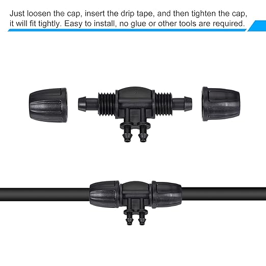 MECCANIXITY Drip Irrigation Barbed Tee 4-Way Fitting 8mm to 4mm ID Tubing for Garden Drip Tape Tubing Sprinkler System Black Pack of 10