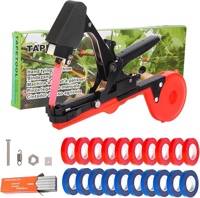 Plant Tying Machine Plant Vine Tying Machine Tool with 10000pcs Staples 20 Rolls Tape Plant Tape Gun for Grapes Raspberries Tomatoes and Vining Vegetables Tying Tool(Black)