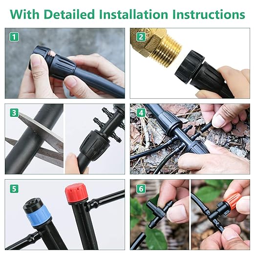 265FT Automatic Drip Irrigation System,Quick Connector Garden Watering System Sprinkler System Kit for Lawn Raised Bed Greenhouse Plant Watering System with 1/4'' Tubing,Drip Emitters,Connectors