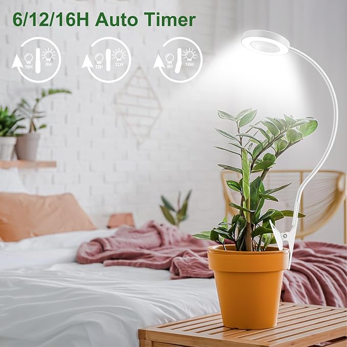 Wolezek 2 in 1 Grow Lights for Indoor Plants, 3 Colors Plant Lights for Indoor Growing with 360ยฐ Gooseneck, 48 LEDs Full Spectrum Plant Grow Lights Indoor, 6/12/16H Timer, 5 Brightness, White 1 Pack