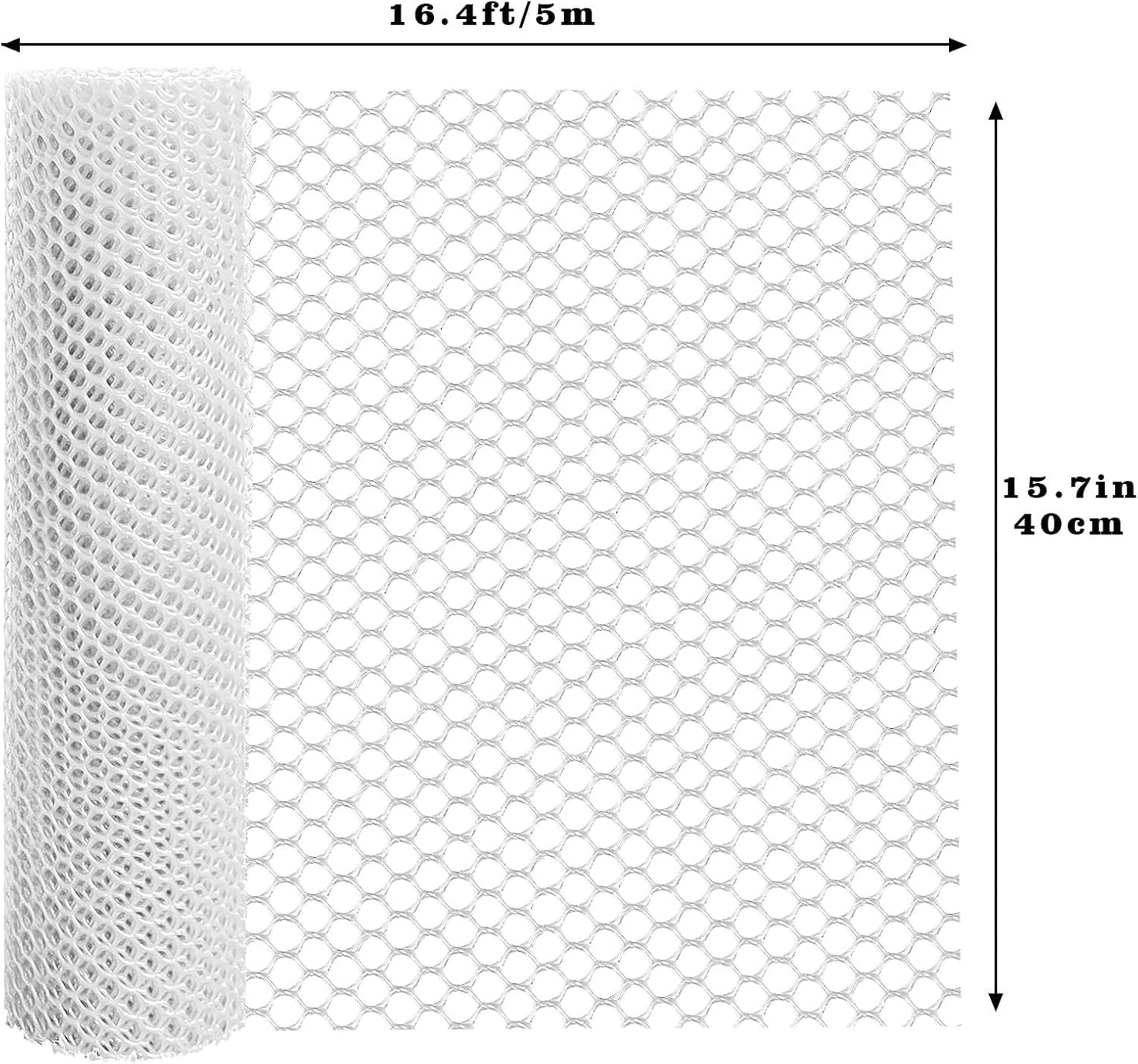 16.4 FT x 15.7 in Roll Mesh Fence, Versatile White Plastic Fencing & Netting, Cuttable Animal Wire Mesh Fence, Durable Tree Trunk Protector, Suitable for Cat Dog Rabbit Barrier and Plant Protectors