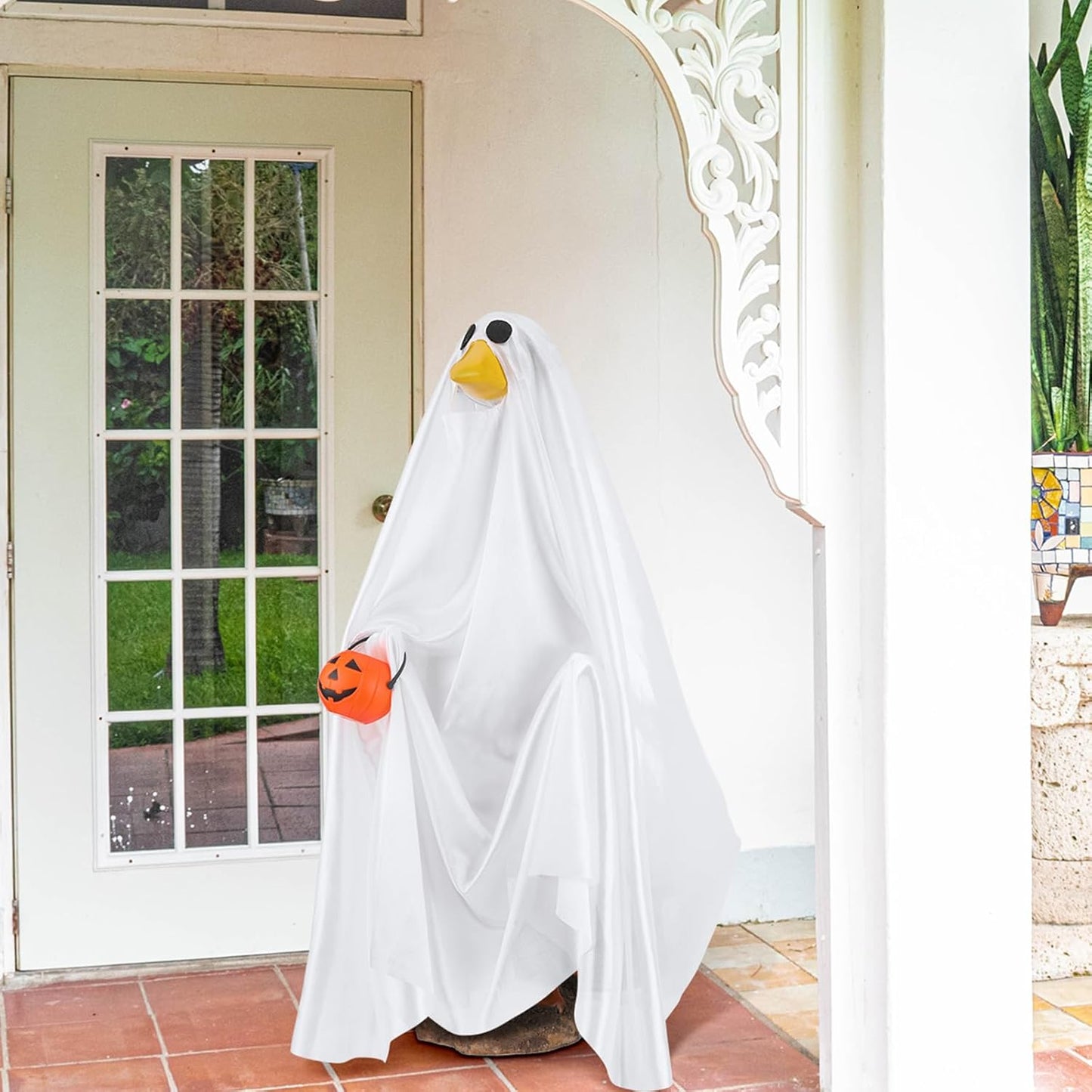 Halloween Goose Outfit Ghost Porch Outfits Yard Clothes Silly Lawn Shirt for 23'' Cement Plastic Duck Decorations