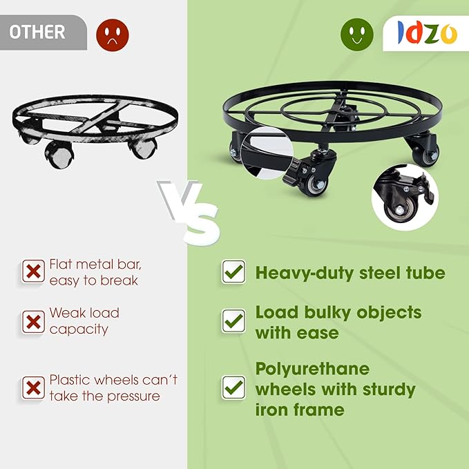 2pack Metal Plant Caddy with Wheels Heavy Duty, 180 Lbs Capacity, 14 Inch, Plant Stand with 360° Lockable Wheels for Plant Pots, Heavy Objects Hauling