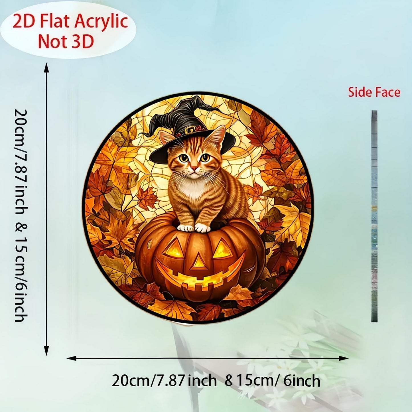 Halloween Sun Catcher for Window Hanging Pumpkin Cat Maple Leaves Acrylic Garden Fall Suncatcher Decor Colorfu Glass for Wall Home, Garden, Housewarming Women Neighbor Thanksgiving Decor Gifts7.87inch