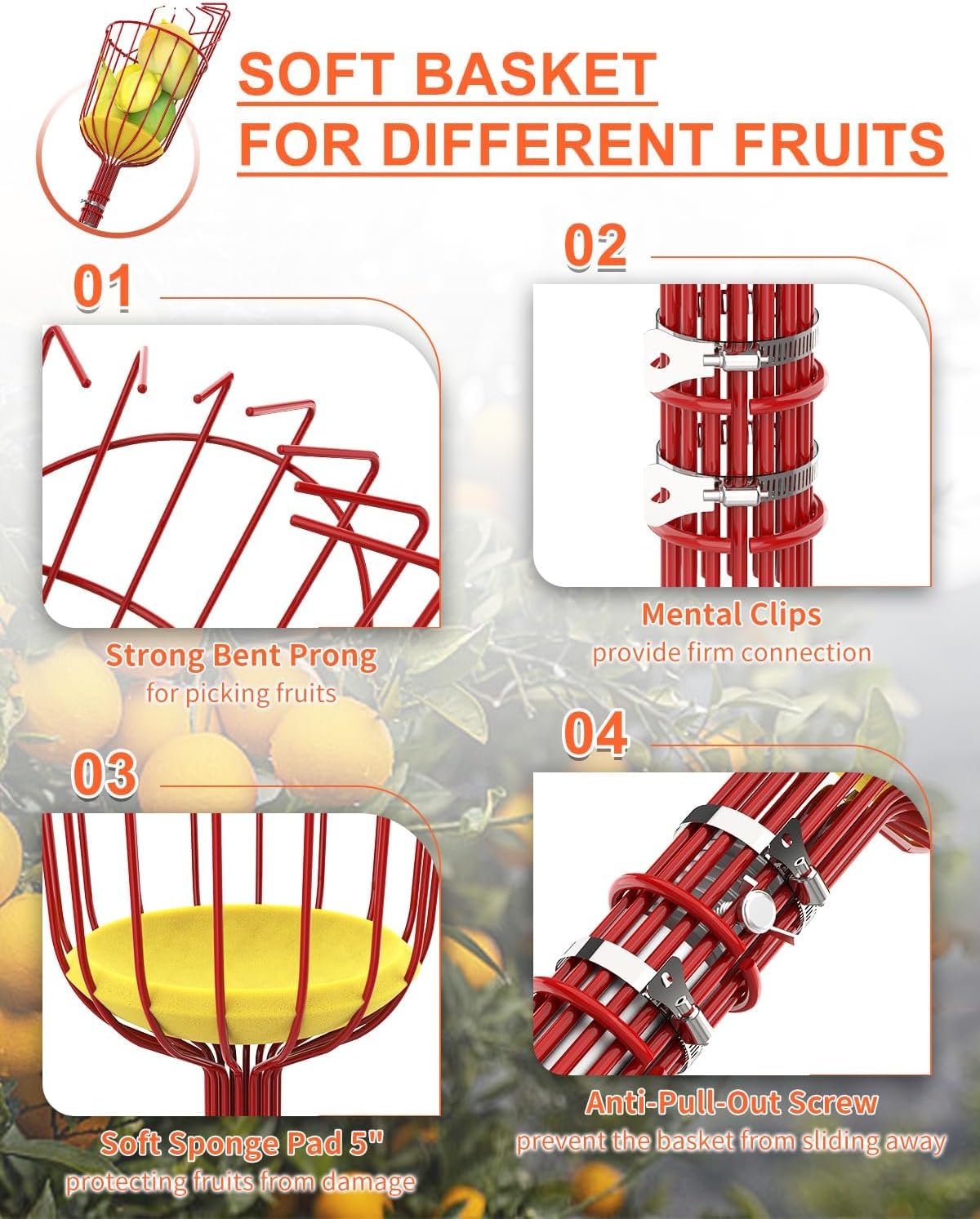 AgiiMan 5 to 20 FT Fruit Picker Pole - Reach to 26 FT Fruit Picker with Telescopic Extension Pole, Lightweight and Sturdy Aluminum Telescopic Pole, Easy to Assemble Fruit Picking Basket